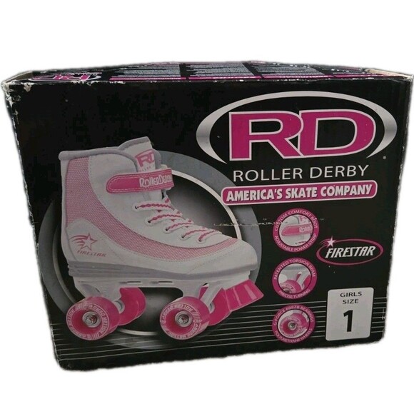 Roller Derby Firestar Roller Skates Youth Girl's Size 1 White Neon Pink With Box - Picture 2 of 16